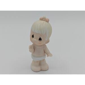 Precious Moments E2852B Enesco Figurine Baby Girl Standing Pink Dress Bow 1983